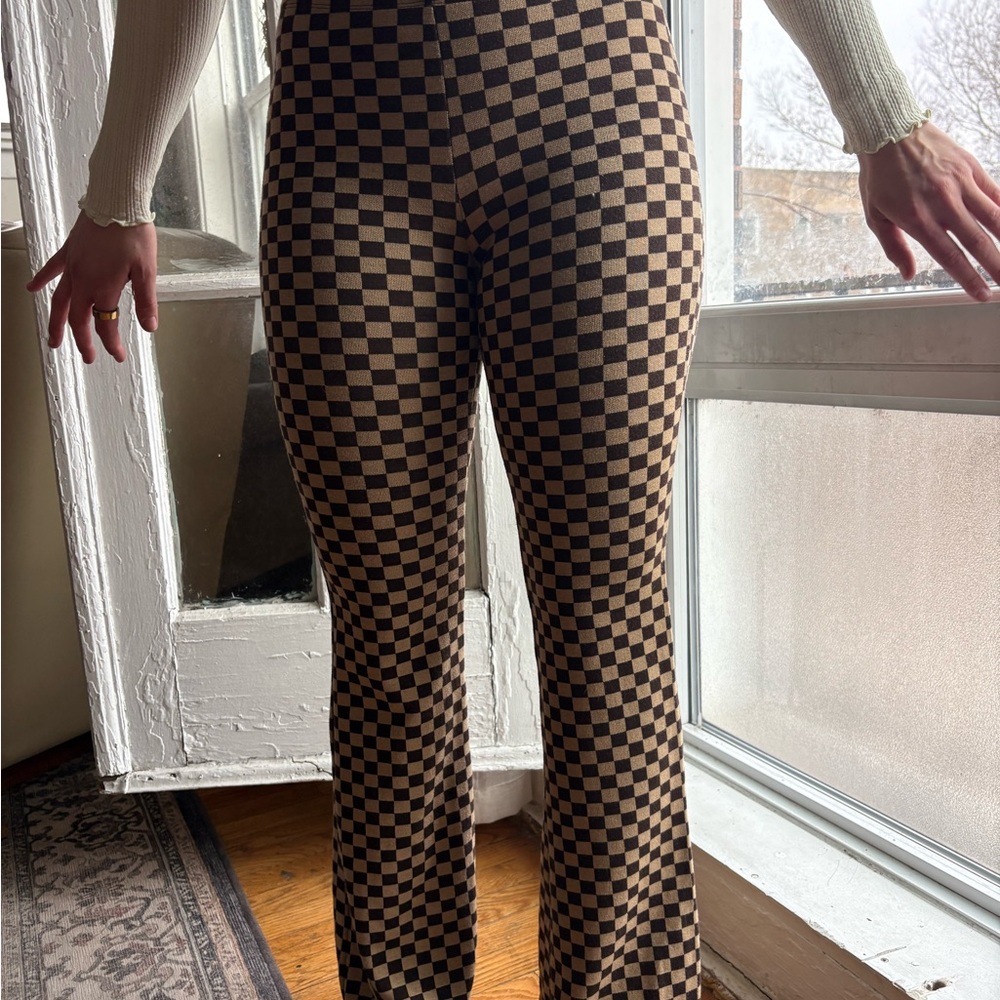 Urban Outfitters Black and Brown Checkered Flare Pants